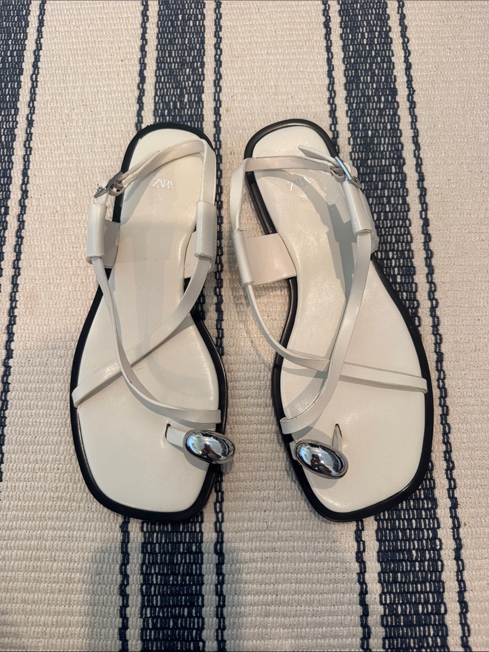 Zara Cream Strappy Sandals with Silver Toe Accent